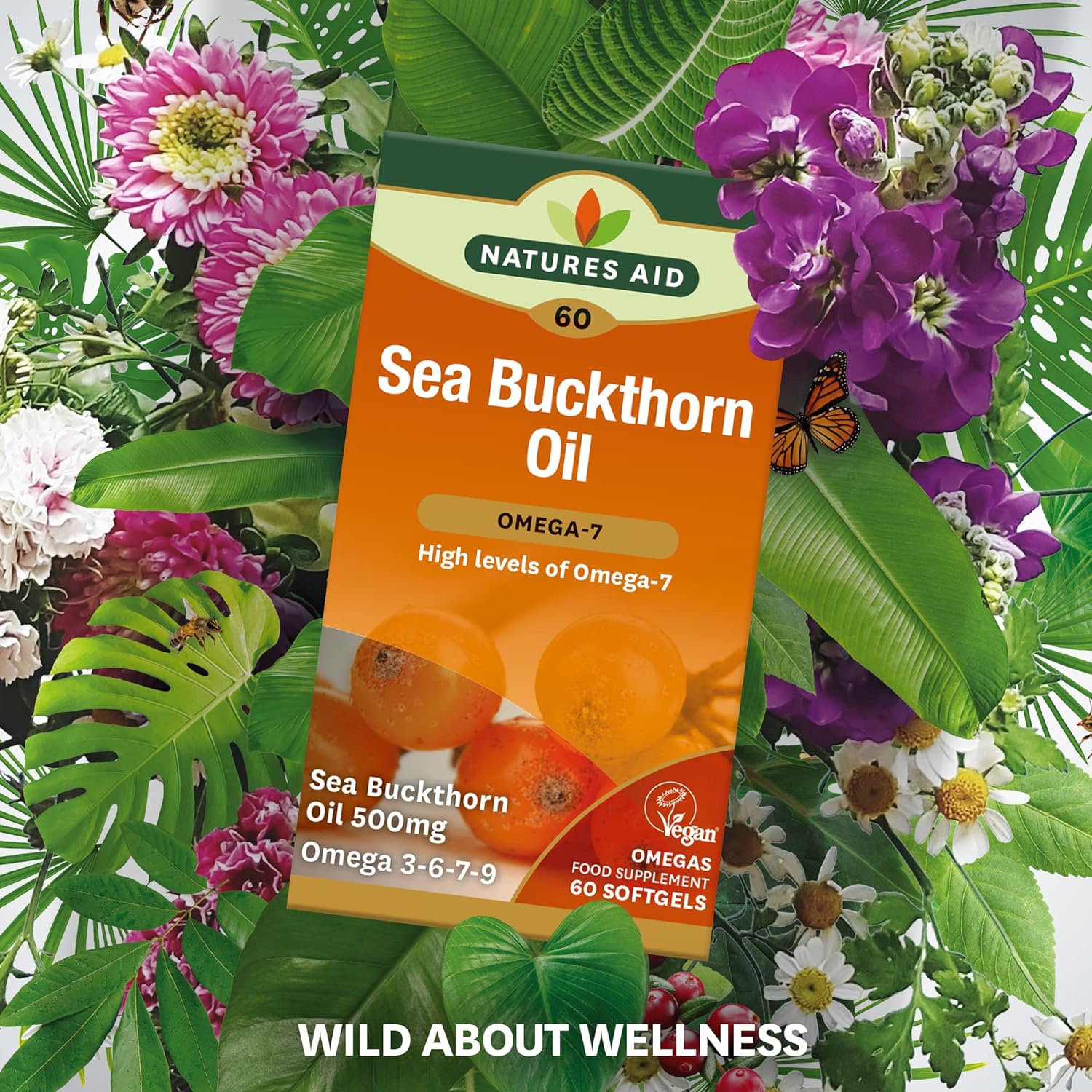 Omega - 7 Sea Buckthorn Oil 500mg 60 Softgels - Eco Natural Products - Natures Aid - Vitamins & Supplements