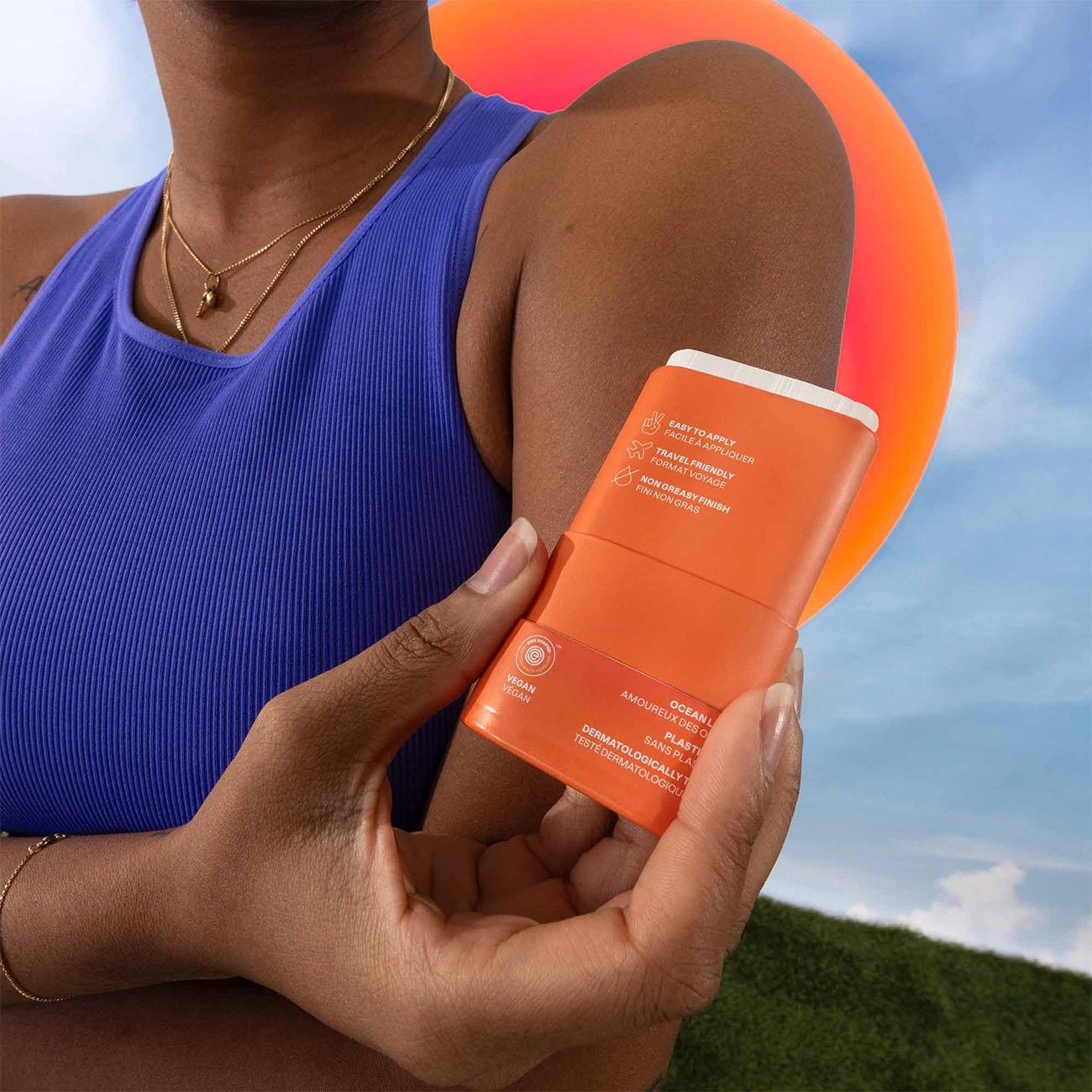 Attitude Sunly Orange Blossom SPF 30 Mineral Sunscreen Stick applied on skin