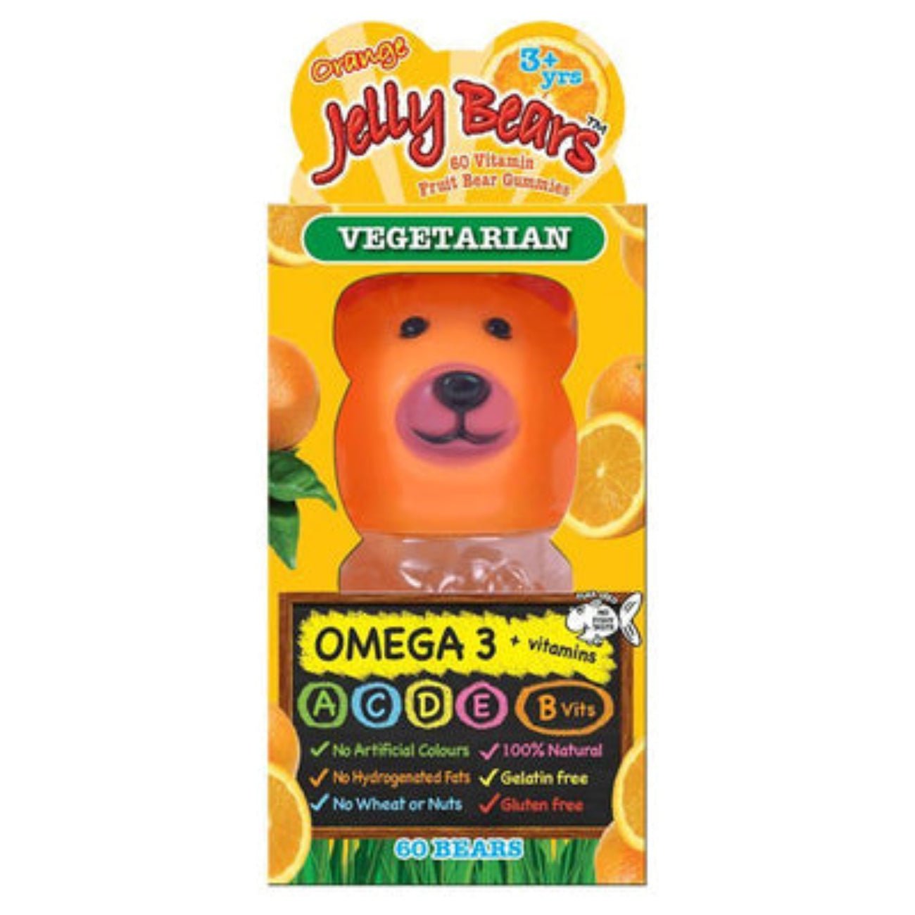 Orange Omega 3 + Vitamin Fruit Bear 60 Gummies - Jelly Bears - Multivitamin Supplements - Jelly Bears