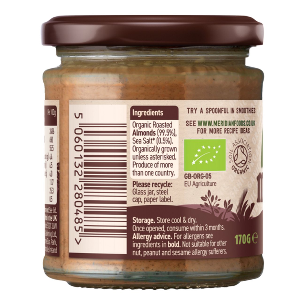 Organic Almond Butter With Salt 170g - Meridian - Spreads - Eco Natural Products