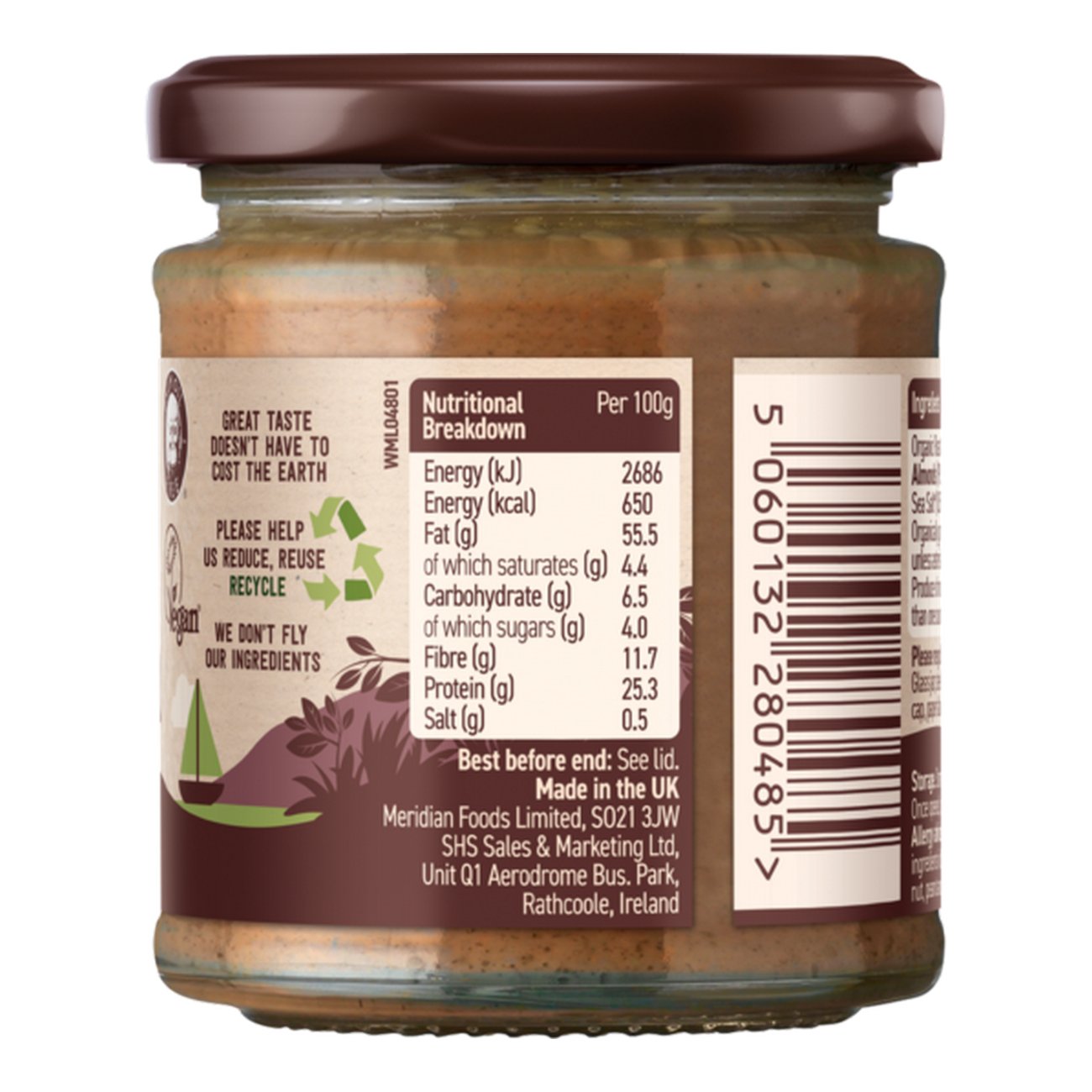 Organic Almond Butter With Salt 170g - Meridian - Spreads - Eco Natural Products
