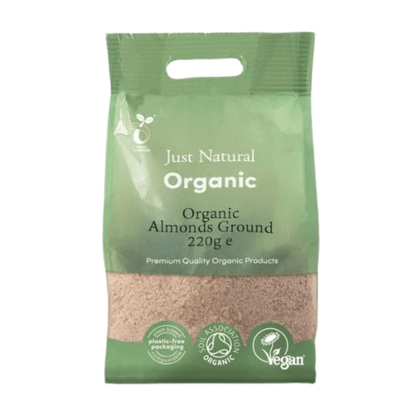 Organic Almonds Ground 220g Taped split in packaging BBE 26.03.26 - Just Natural Organic - Nuts - Just Natural Organic