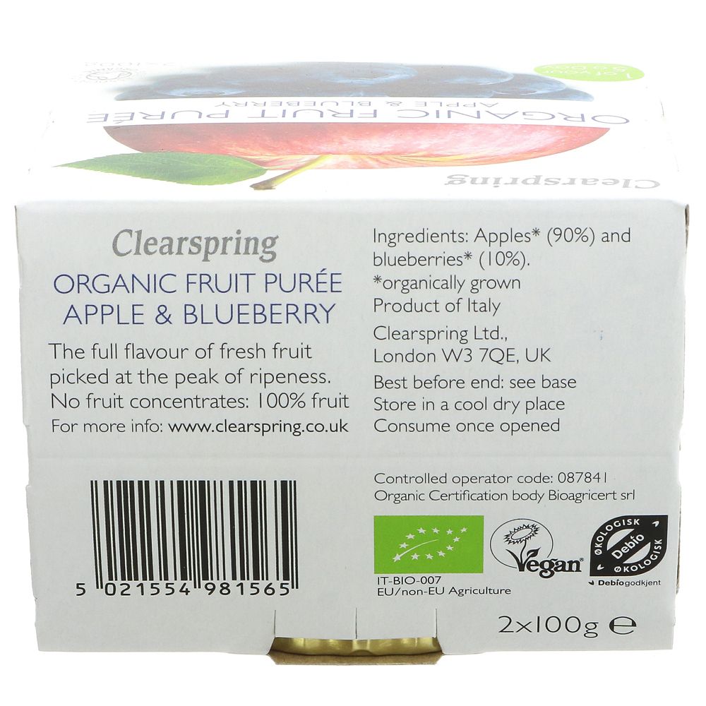 Organic Apple and Blueberry Fruit Puree 2x100g - Eco Natural Products - Clearspring - Fruit Puree