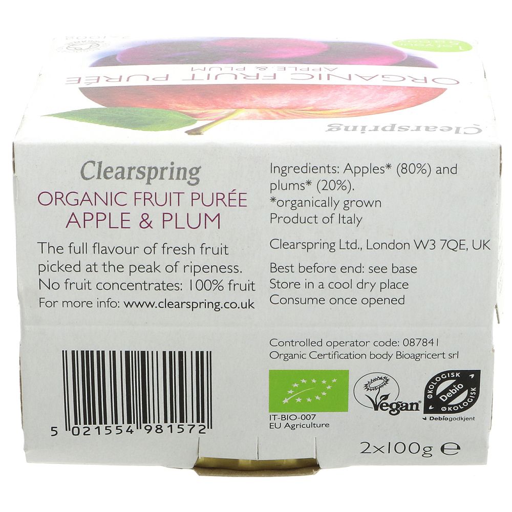 Organic Apple and Plum Fruit Puree 2x100g - Clearspring - Fruit Puree - Eco Natural Products