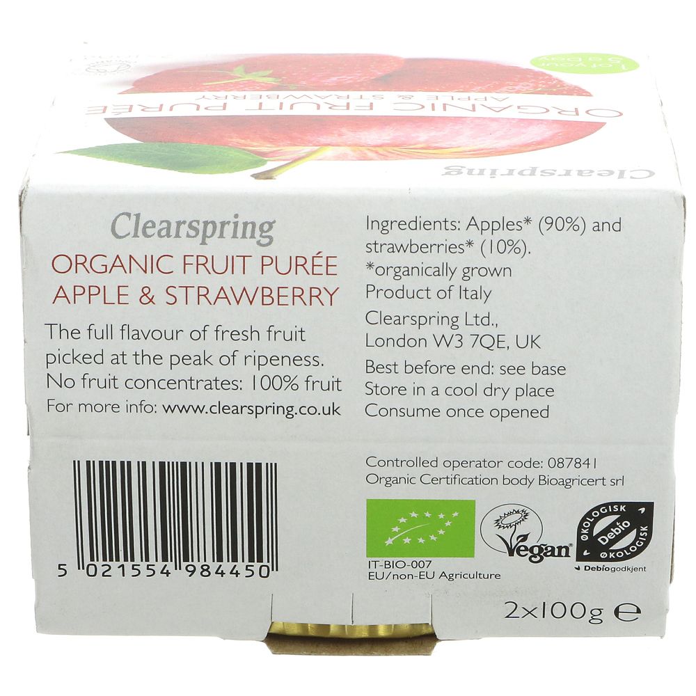 Organic Apple and Strawberry Fruit Puree 2x100g - Eco Natural Products - Clearspring - Fruit Puree