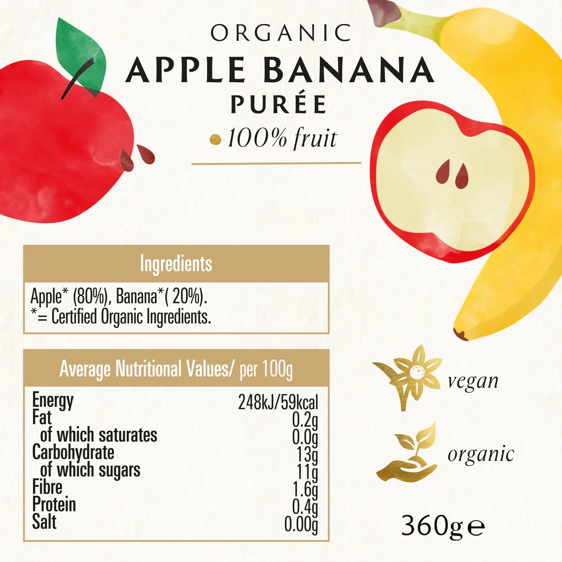 Organic Apple & Banana Puree No Added Sugar 350g - Eco Natural Products - Biona - Fruit Puree