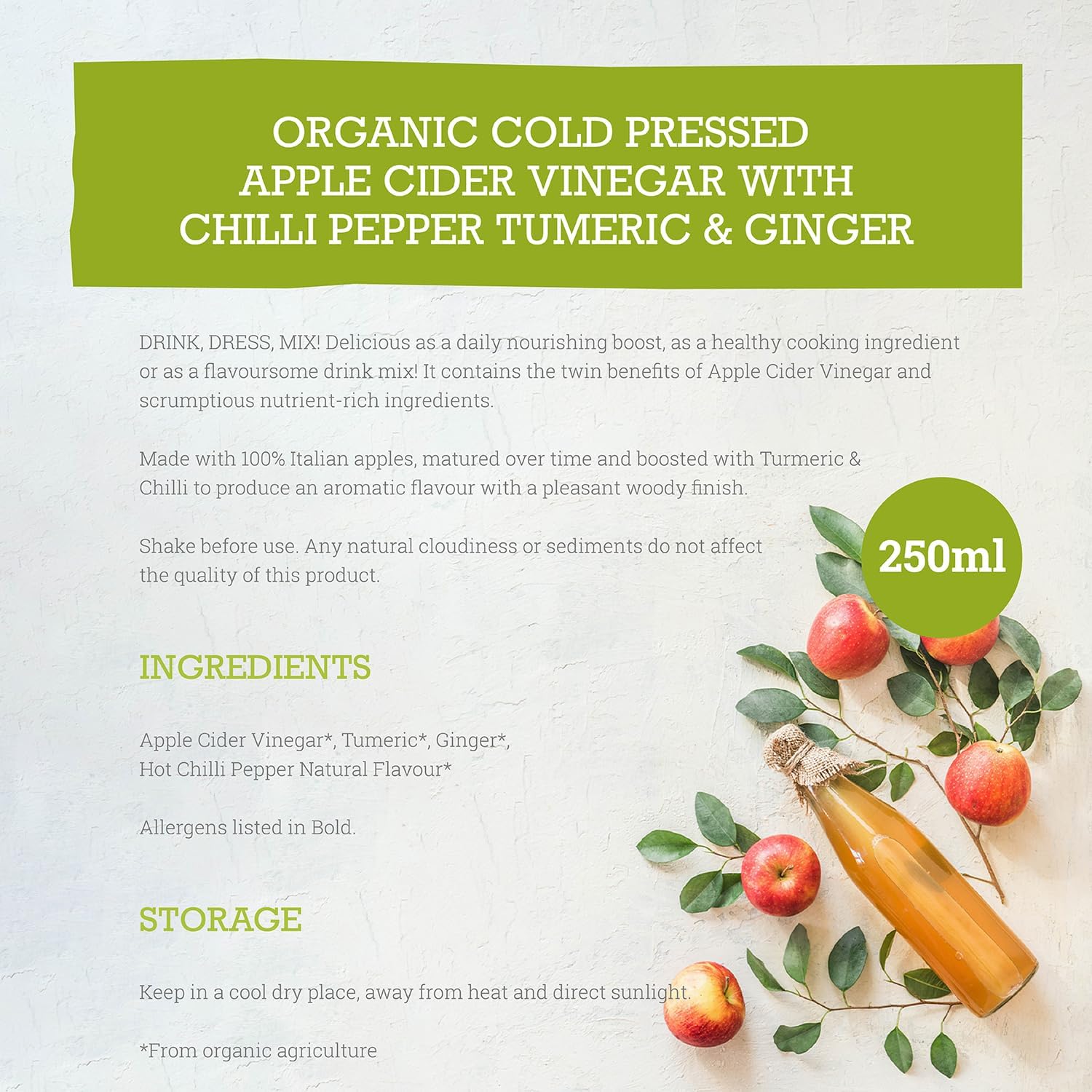 Organic Apple Cider Vinegar with Chilli, Turmeric and Ginger 250ml - Mr Organic - Vinegar - Eco Natural Products