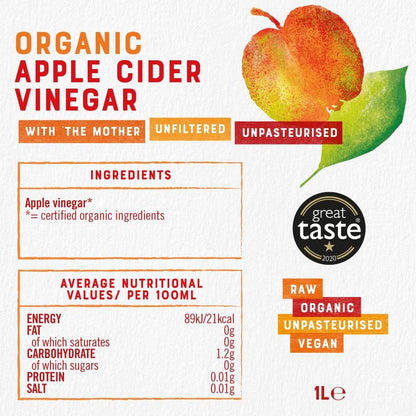 Organic Apple Cider Vinegar with the Mother 1L - Raw Health - Vinegar - Eco Natural Products