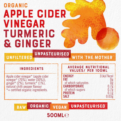 Organic Apple Cider Vinegar with Turmeric & Ginger 500ml - Raw Health - Vinegar - Eco Natural Products