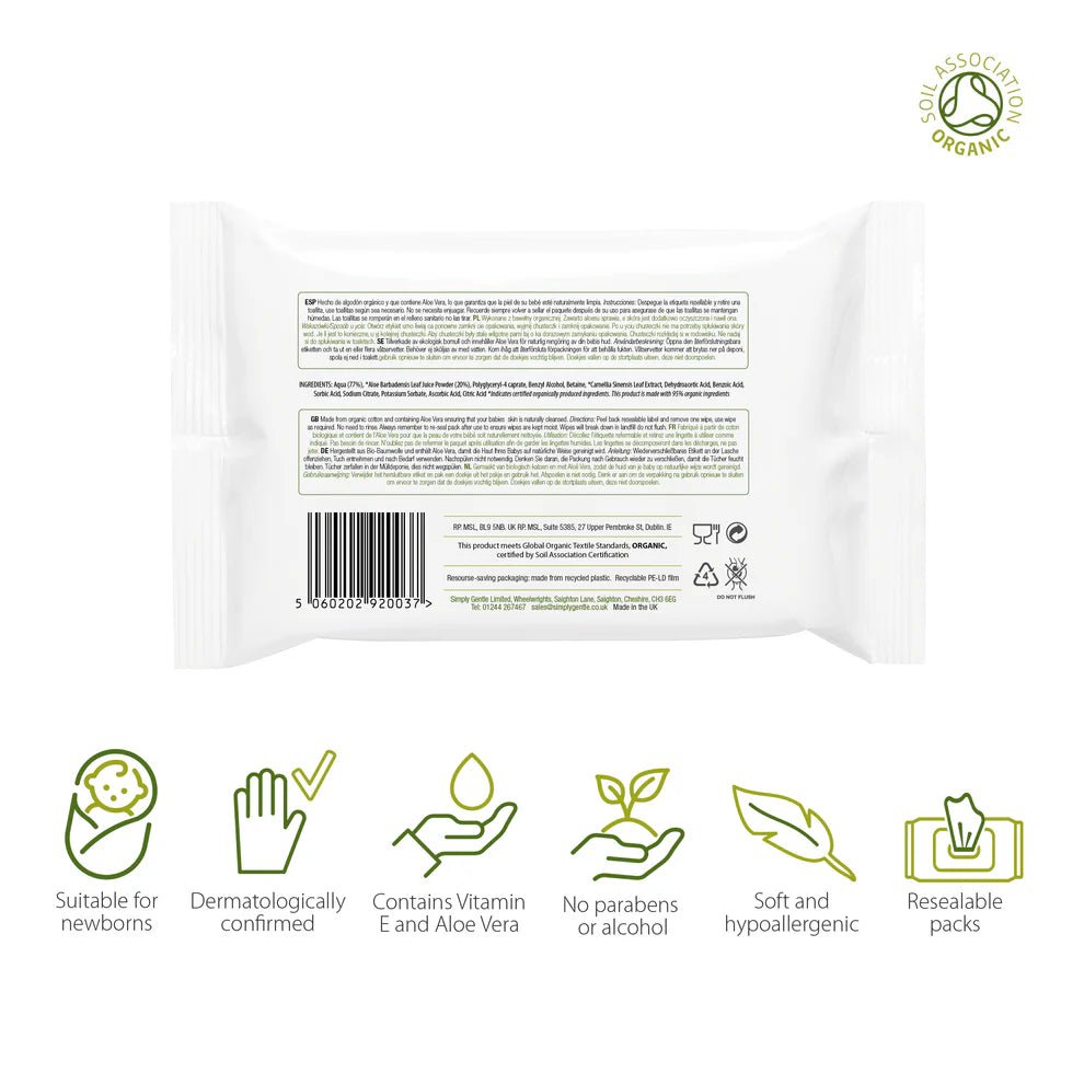 Organic Baby Wipes 52's - Simply Gentle - Baby Wipes - Eco Natural Products