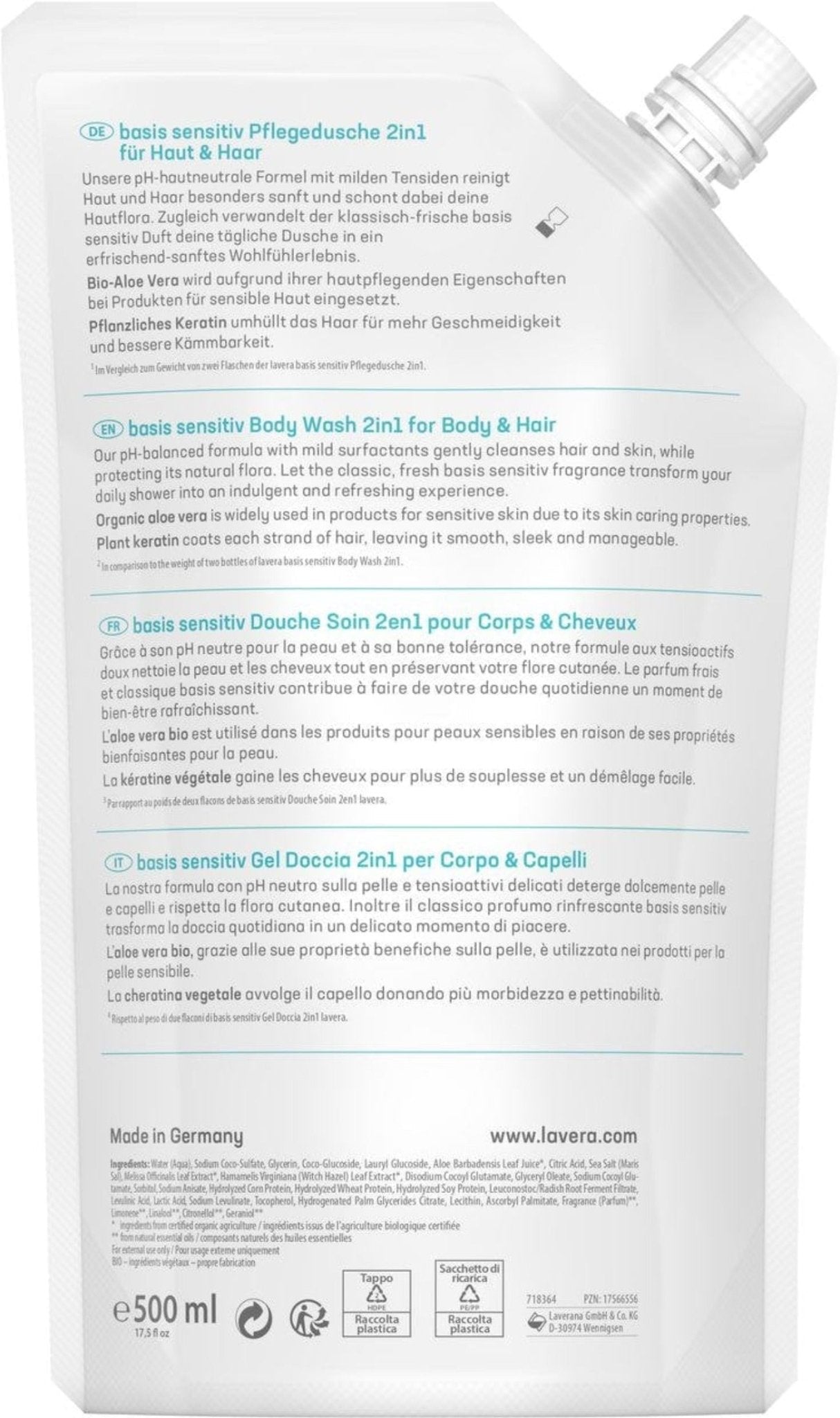 Organic Basic Sensitiv Body Wash 2 In 1 Refill 500ml - Lavera - Body wash - Eco Natural Products