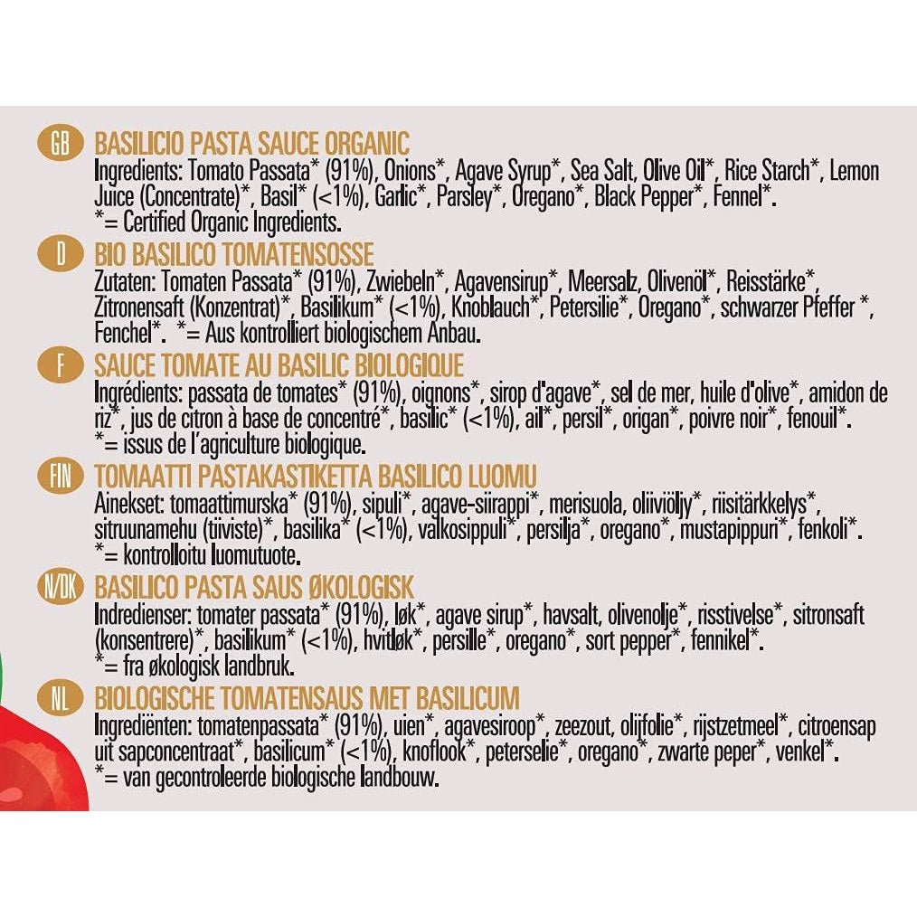 Organic Basilico Tomato & Basil Pasta Sauce 350g - Biona - Pasta Sauce - Eco Natural Products