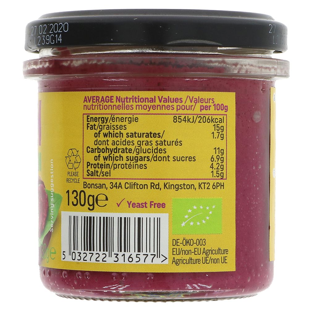 Organic Beetroot and Horseradish Vegan Pate 130g - Bonsan - Pate - Eco Natural Products