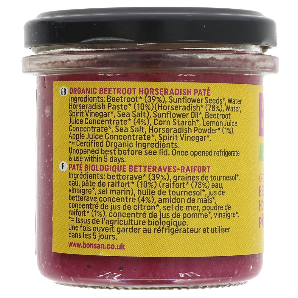 Organic Beetroot and Horseradish Vegan Pate 130g [BLACK FRIDAY] - Eco Natural Products - Bonsan - Pate