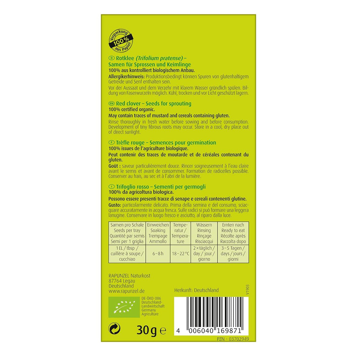 Organic BioSnacky Red Clover Sprouting Seeds 30g - A. Vogel - Sprouting seeds - Eco Natural Products