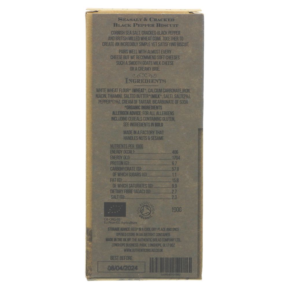 Organic Biscuit Sea Salt & Black Pepper 100g - Authentic Bread Company - Snack - Eco Natural Products