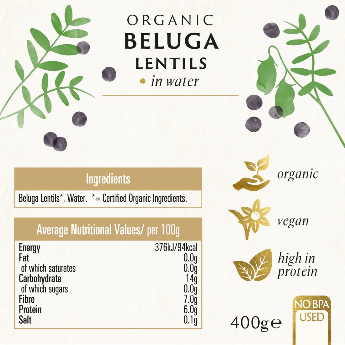 Organic Black Beluga Lentils 400g - Biona - Lentils - Eco Natural Products