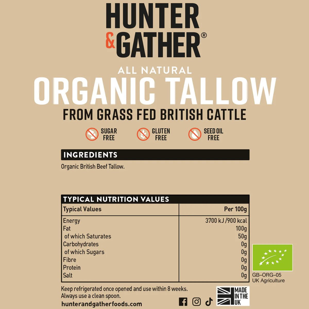 Organic British Beef Tallow 300g - Hunter and Gather - Shortening & Lard - Hunter and Gather
