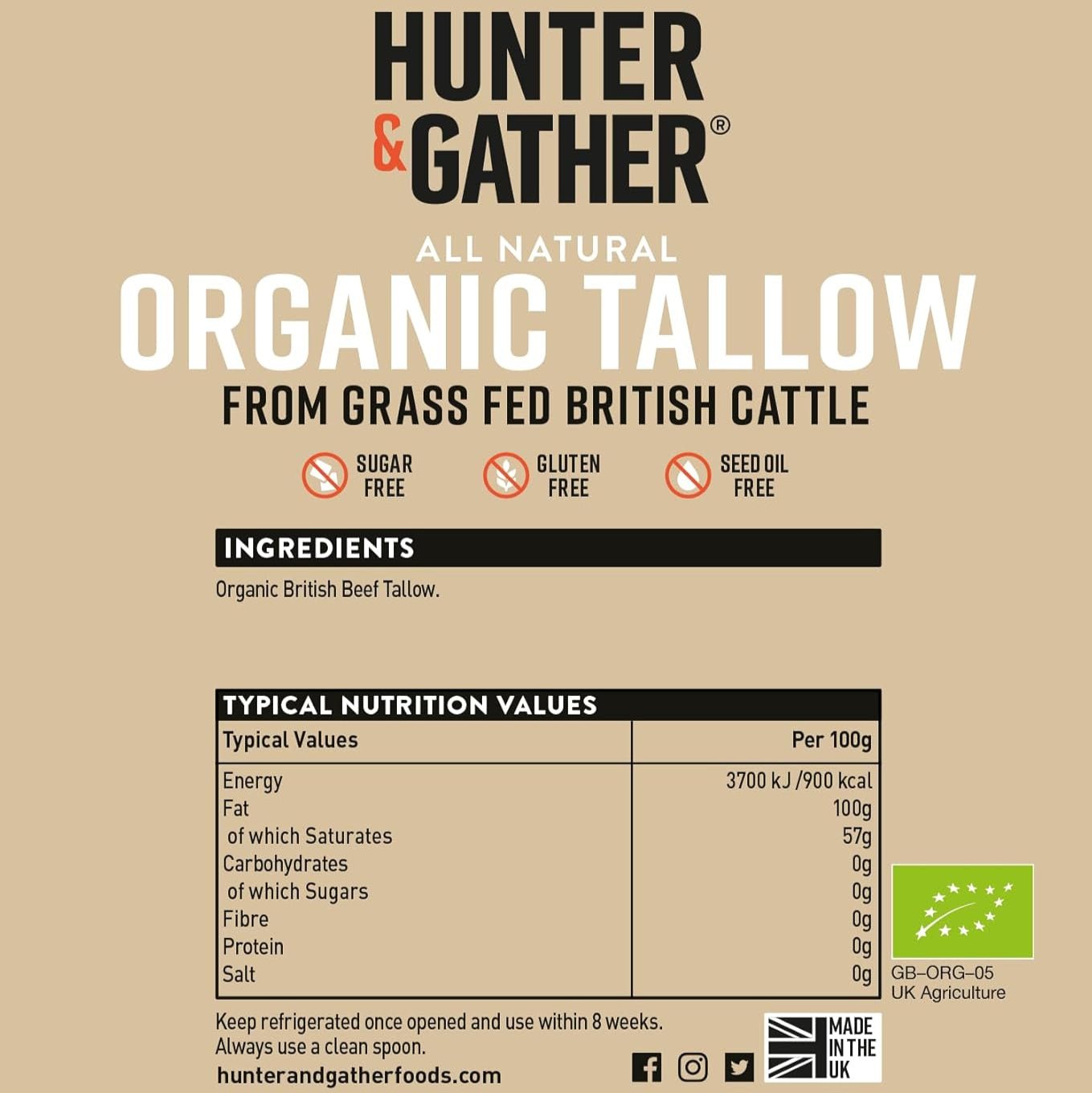 Organic British Beef Tallow 300g - Hunter and Gather - Shortening & Lard - Eco Natural Products