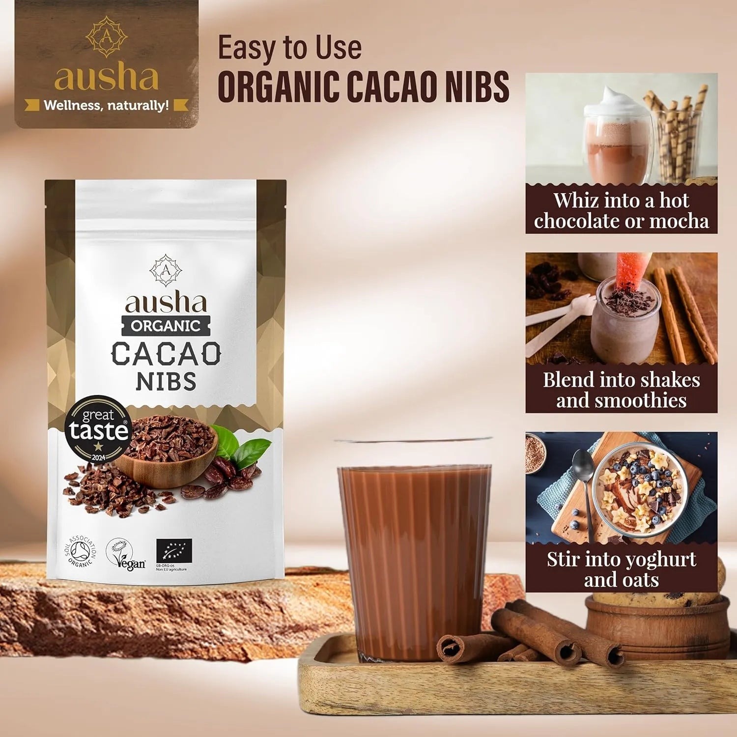 Organic Cacao Nibs 200g - Ausha - Baking Chocolate - Ausha