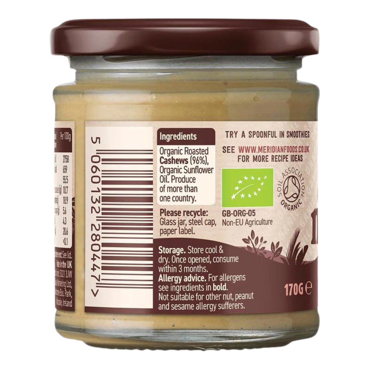 Organic Cashew Butter 170g - Meridian - Spreads - Eco Natural Products