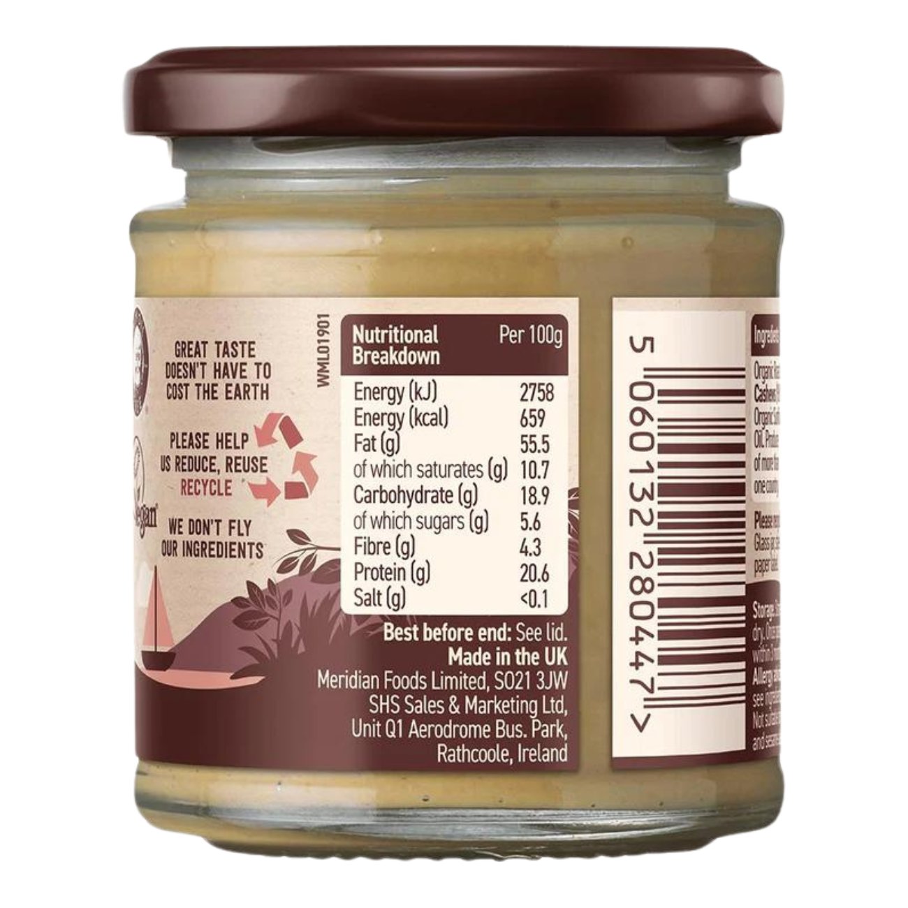 Organic Cashew Butter 170g - Meridian - Spreads - Eco Natural Products