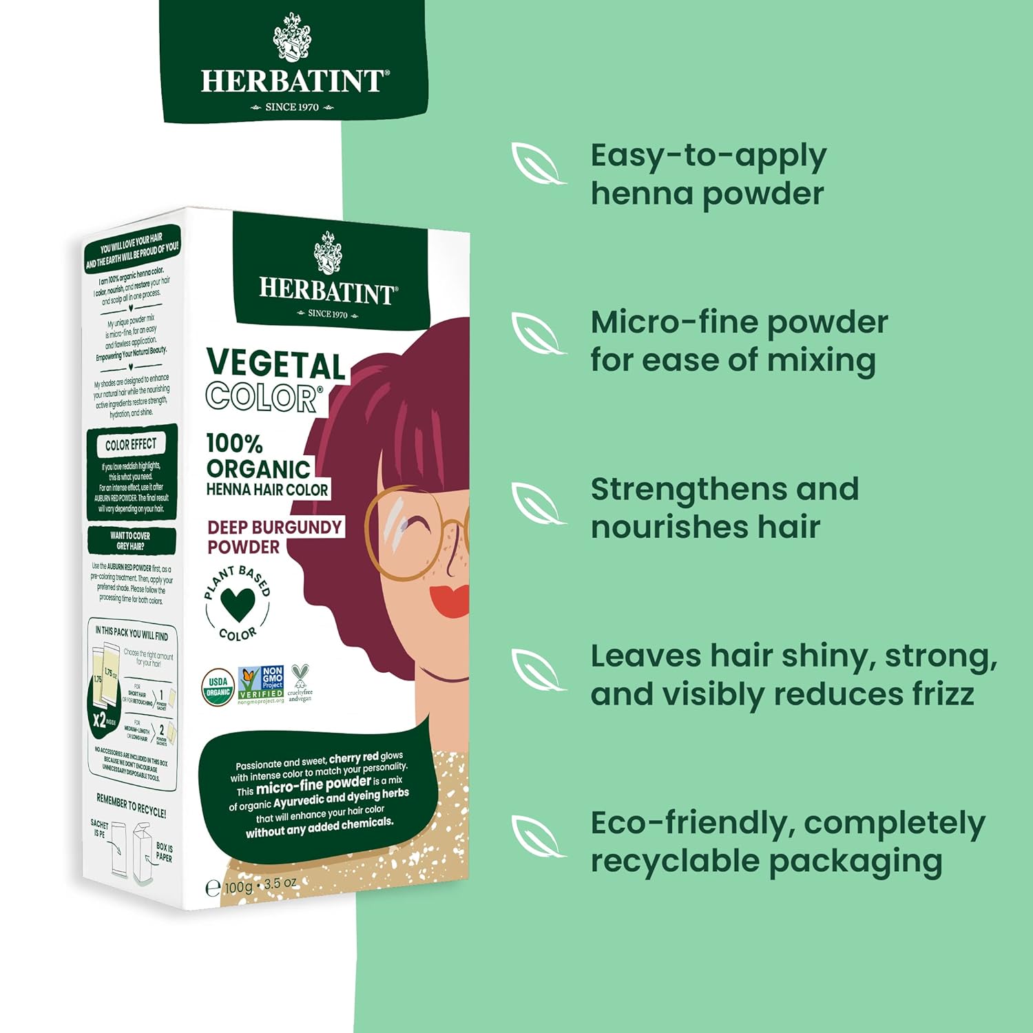 Organic Cherry Red Power Vegetal Colour 100g - Herbatint - Vegetal color - Eco Natural Products