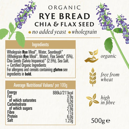 Organic Chia & Flax Seed Rye Bread 500g - Biona - Breads & Buns - Eco Natural Products