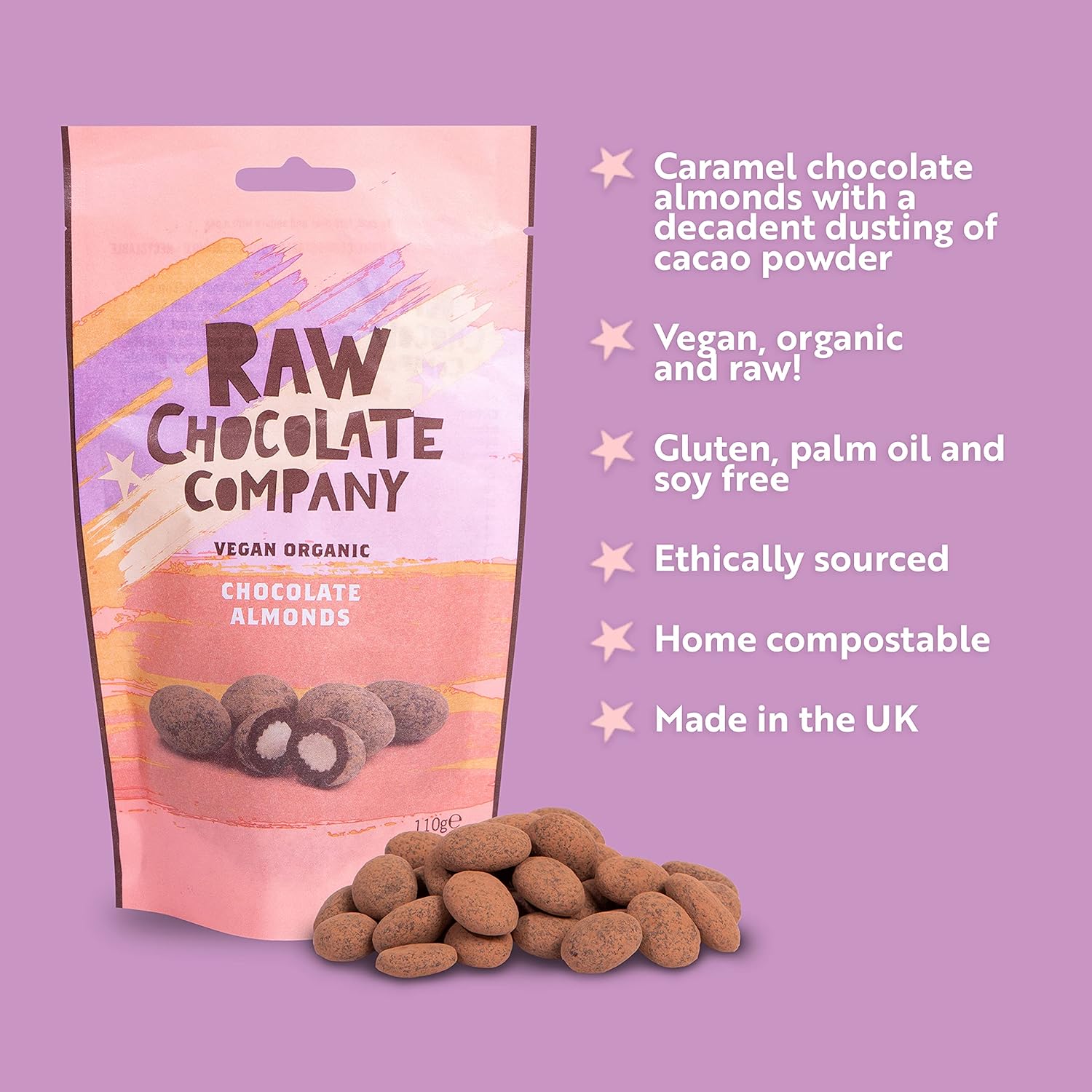 Organic Chocolate Almonds Pouch 110g - The Raw Chocolate Company - Snack - Eco Natural Products