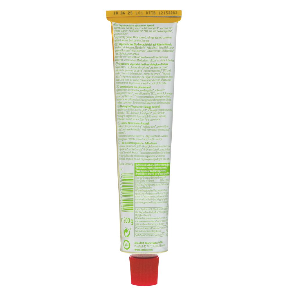 Organic Classic Vegetarian Pate Tube 200g - Tartex - Pate - Eco Natural Products