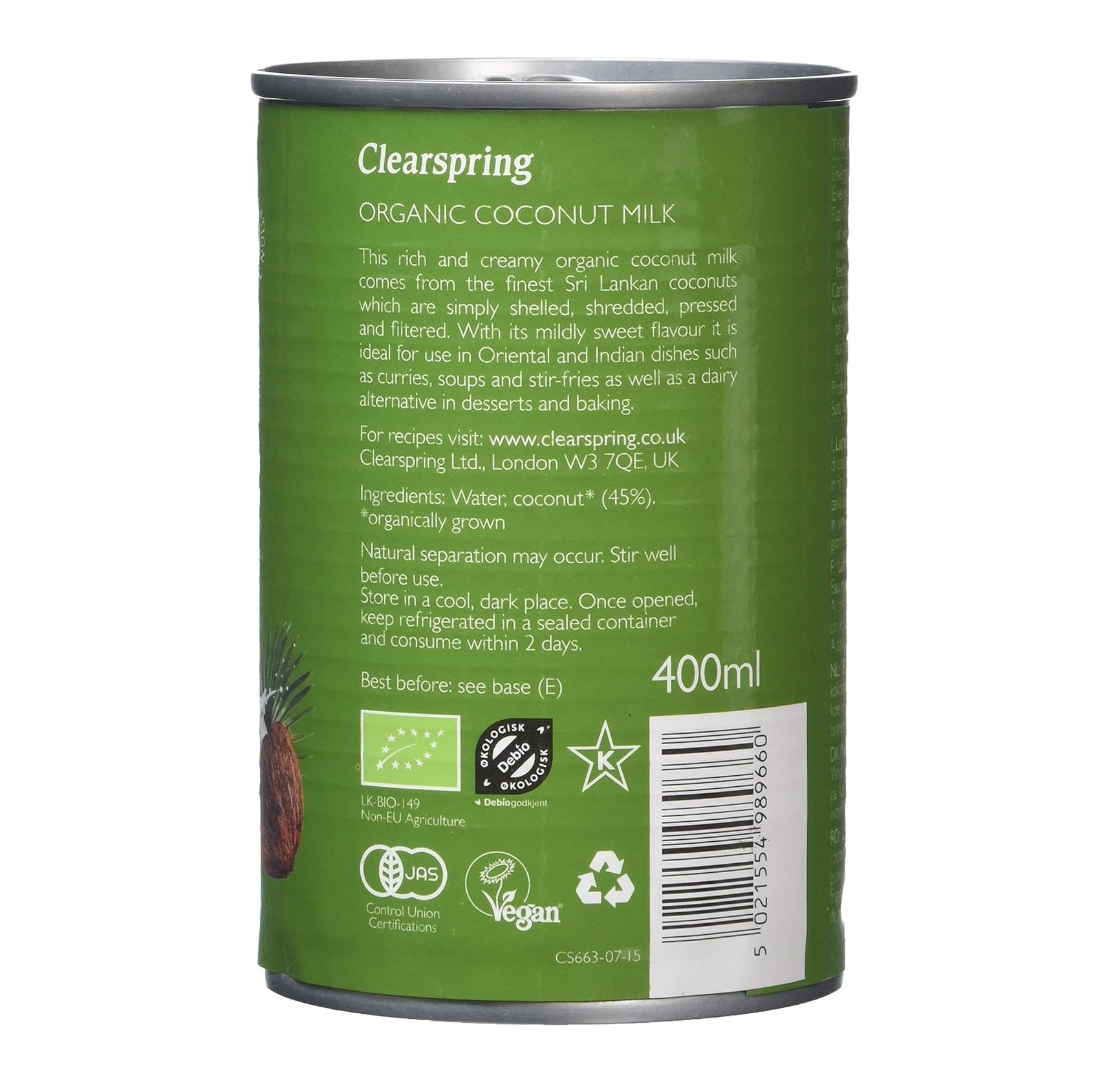 Organic Coconut Milk 400ml - Clearspring - Coconut Milk - Eco Natural Products