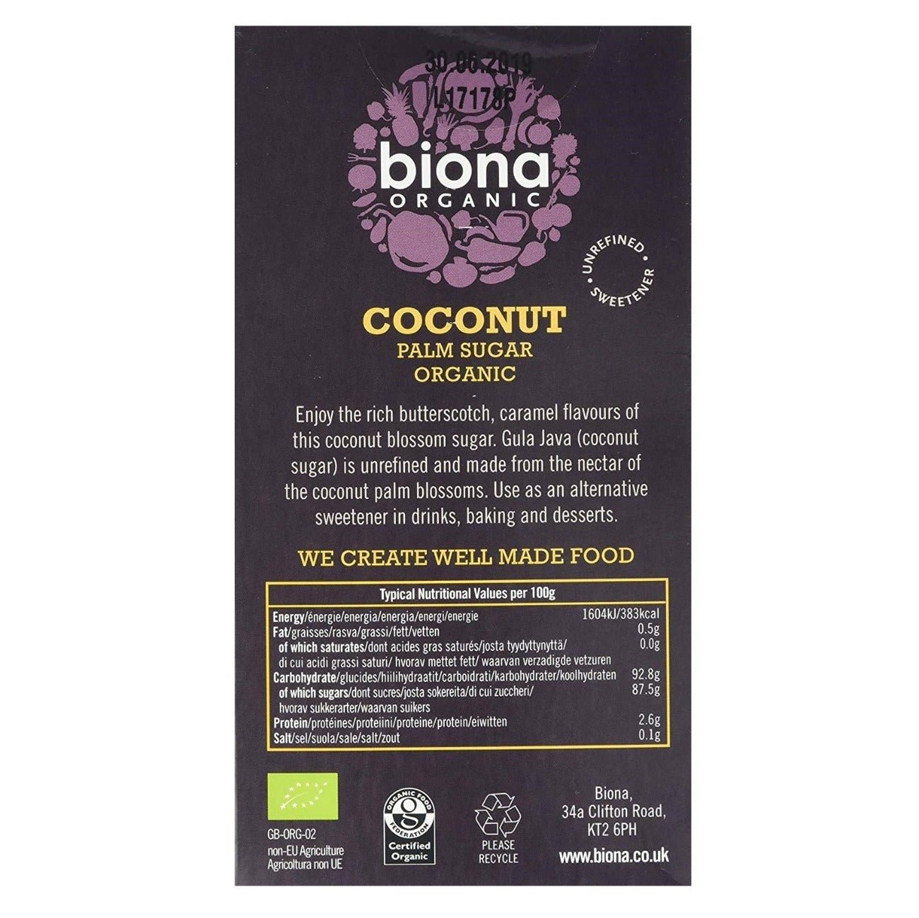 Organic Coconut Palm Sugar 500g - Biona - Sweetener - Eco Natural Products