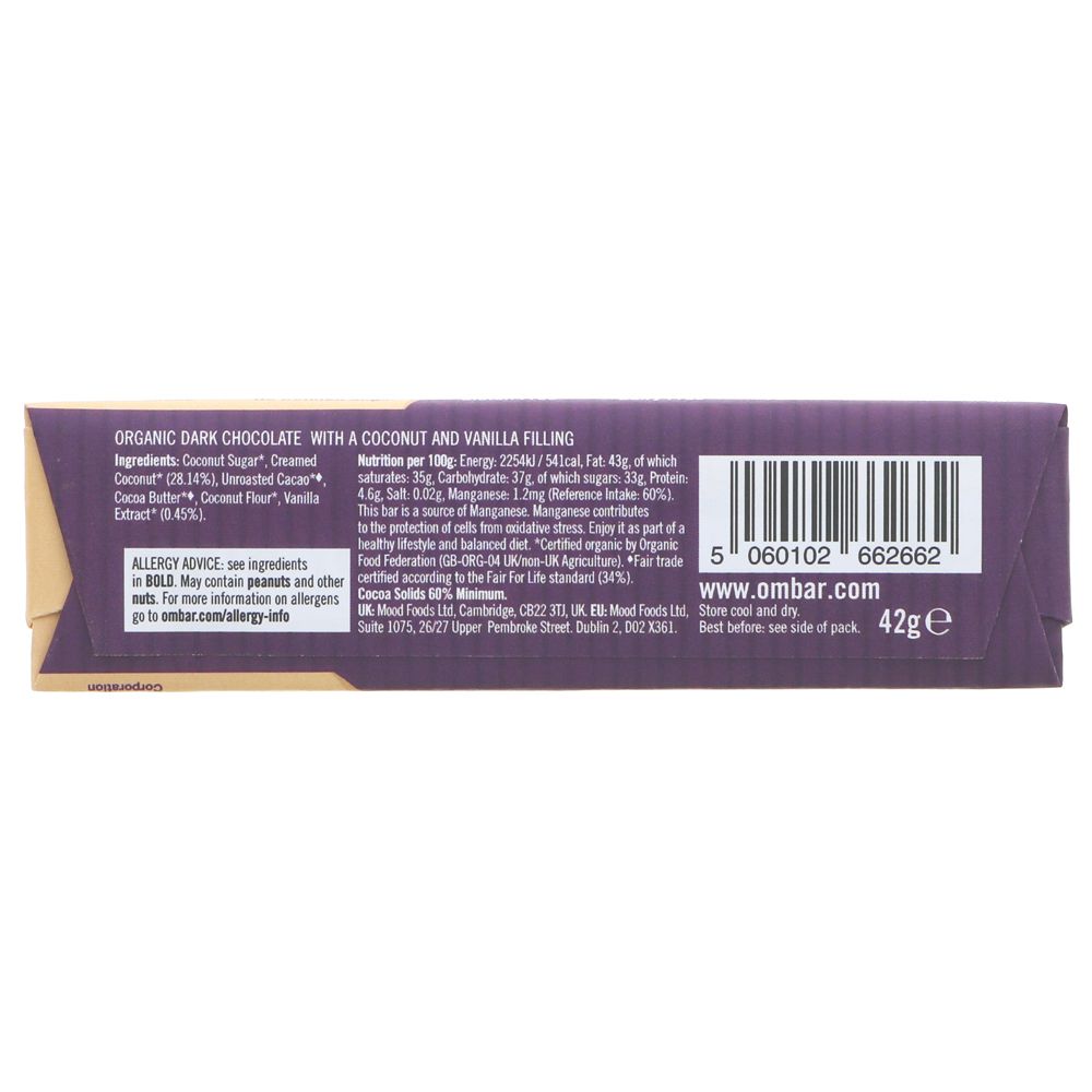 Organic Coconut Vanilla Chocolate Bar 42g - Ombar - Chocolate Bar - Ombar