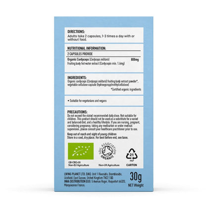 Organic Cordyceps 60 Caps - Mushrooms 4 Life - Food Supplement - Eco Natural Products