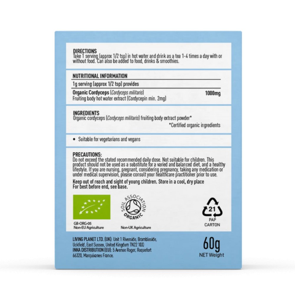 Organic Cordyceps 60g - Mushrooms 4 Life - Food Supplement - Eco Natural Products