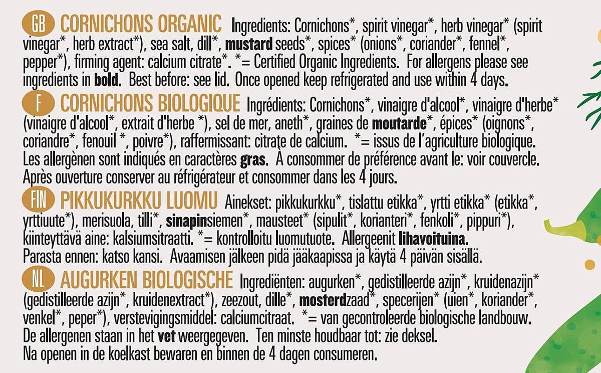 Organic Cornichons Preserved Vegetables 330g - Biona - Cornichons - Eco Natural Products