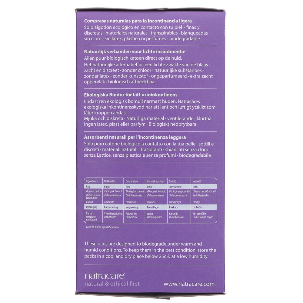 Organic Cotton Dry & Light Incontinence 20 Pads Slim - Natracare - Incontinence Aids - Eco Natural Products