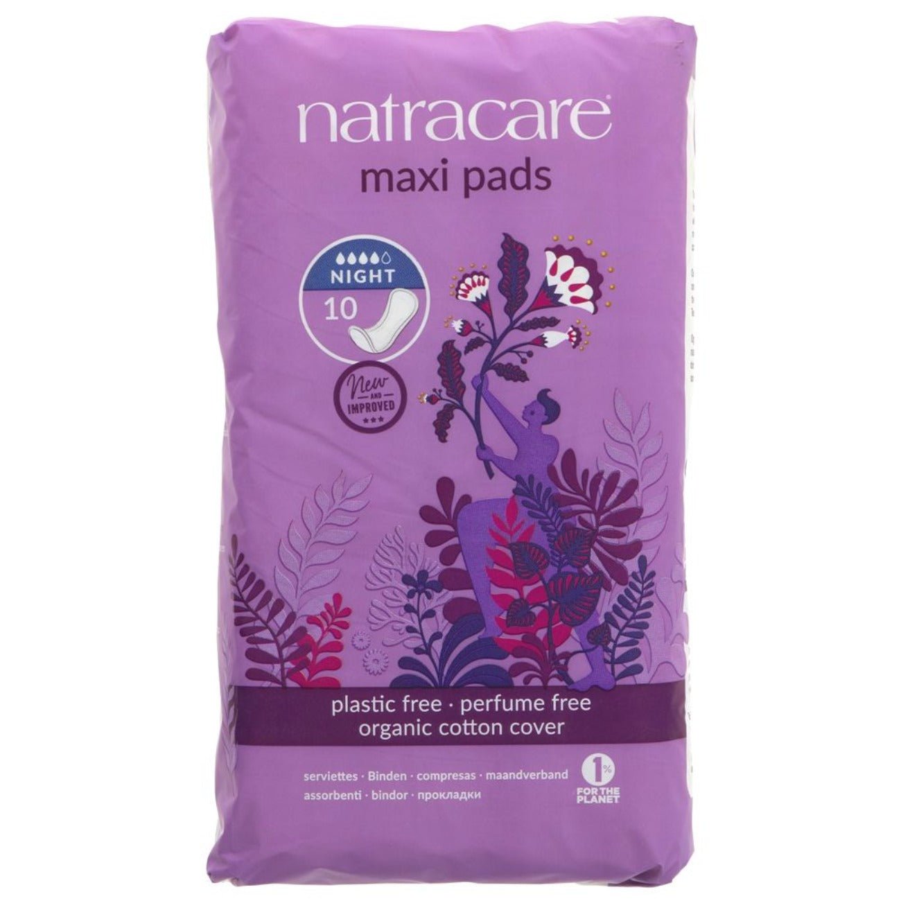 Organic Cotton Maxi 10 Pads Night Time - Eco Natural Products - Natracare - Feminine Sanitary Supplies