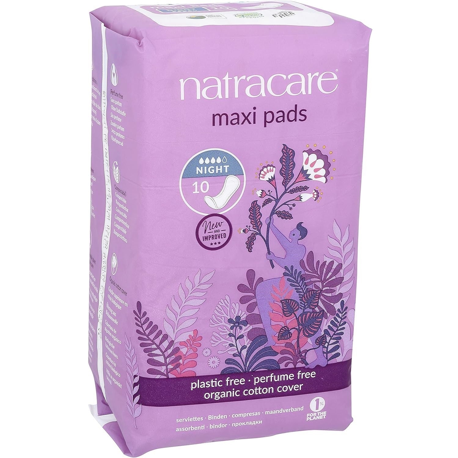 Organic Cotton Maxi 10 Pads Night Time - Natracare - Feminine Sanitary Supplies - Eco Natural Products