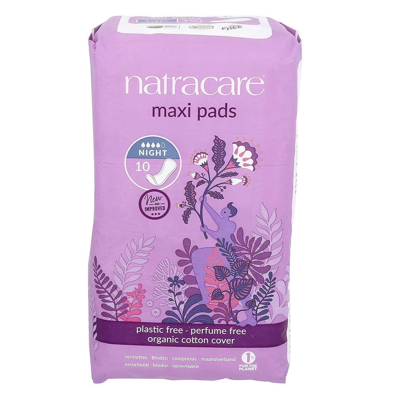 Organic Cotton Maxi 10 Pads Night Time - Eco Natural Products - Natracare - Feminine Sanitary Supplies