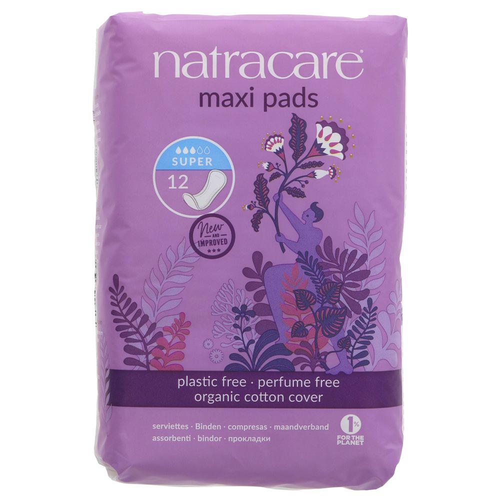Organic Cotton Maxi 12 Pads Super - Natracare - Feminine Sanitary Supplies - Eco Natural Products