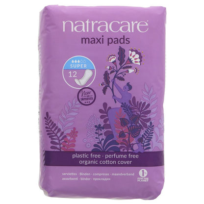 Organic Cotton Maxi 12 Pads Super - Natracare - Feminine Sanitary Supplies - Eco Natural Products