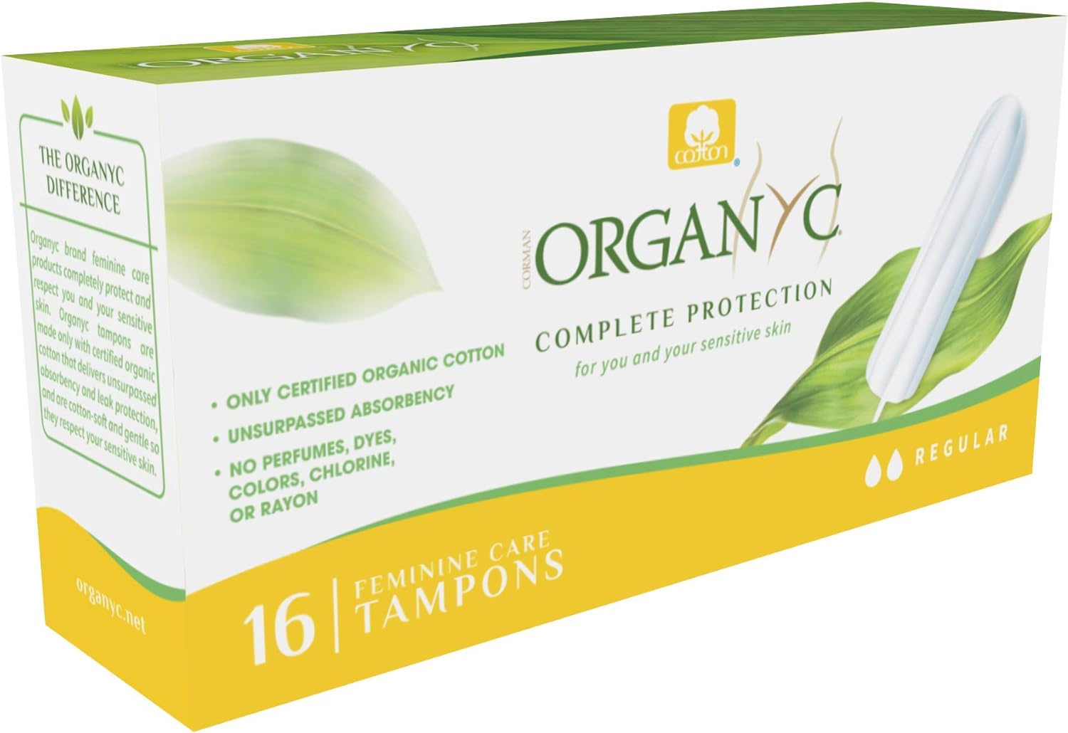 Organic Cotton Tampons Regular 16 per pack - Organyc - Feminine Sanitary Supplies - Eco Natural Products