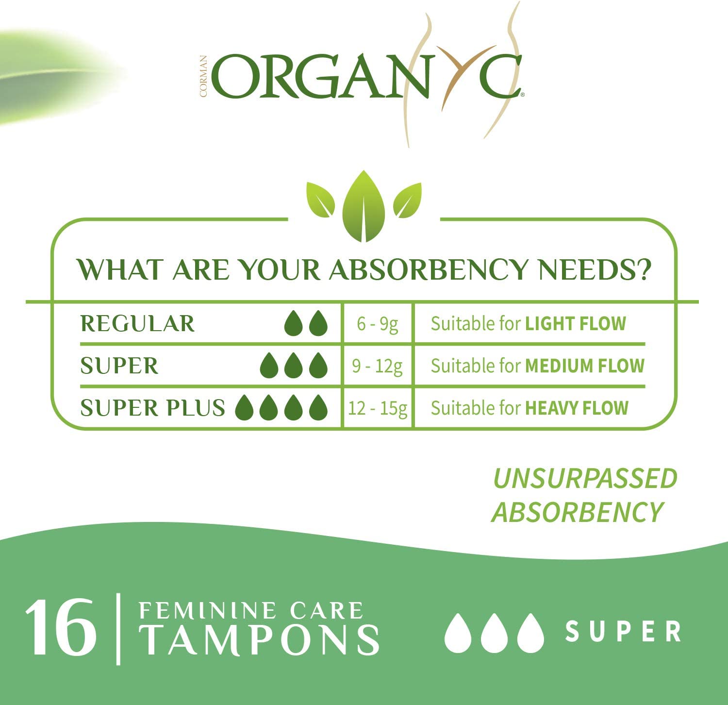 Organic Cotton Tampons Super 16 per pack - Organyc - Feminine Sanitary Supplies - Eco Natural Products