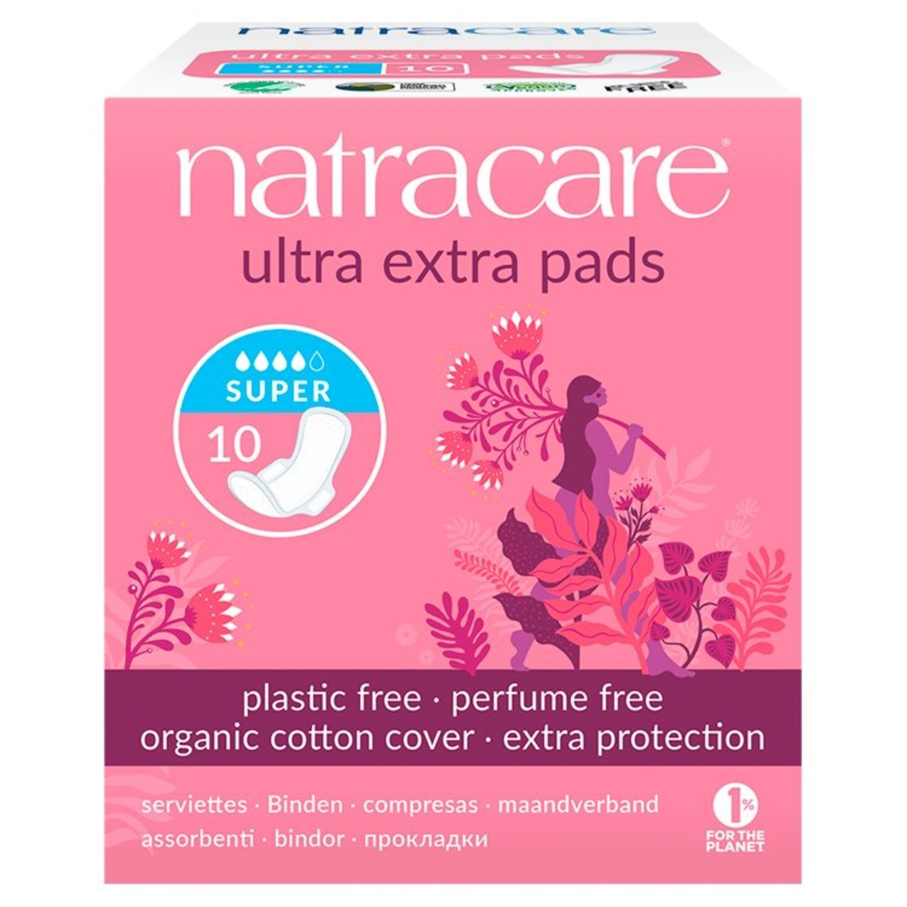 Organic Cotton Ultra Extra Pads 10 Super - Eco Natural Products - Natracare - Feminine Sanitary Supplies