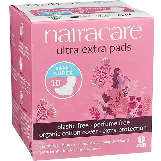 Organic Cotton Ultra Extra Pads 10 Super - Eco Natural Products - Natracare - Feminine Sanitary Supplies