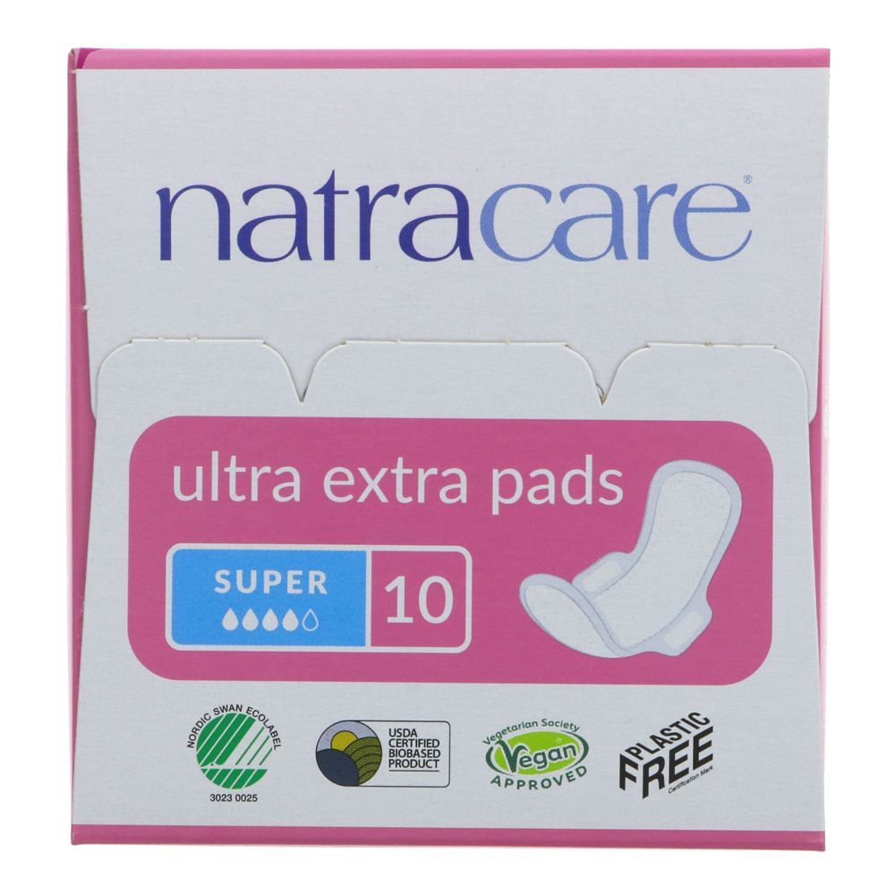 Organic Cotton Ultra Extra Pads 10 Super - Natracare - Feminine Sanitary Supplies - Eco Natural Products