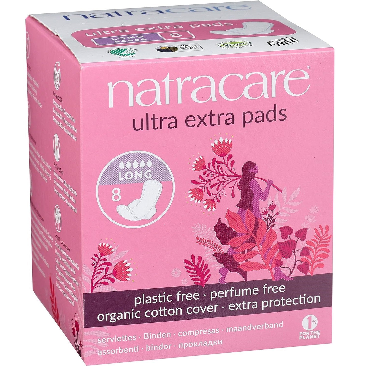 Organic Cotton Ultra Extra Pads 8 Long - Eco Natural Products - Natracare - Feminine Sanitary Supplies