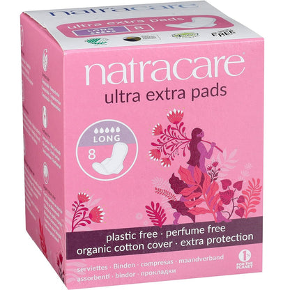 Organic Cotton Ultra Extra Pads 8 Long - Natracare - Feminine Sanitary Supplies - Eco Natural Products
