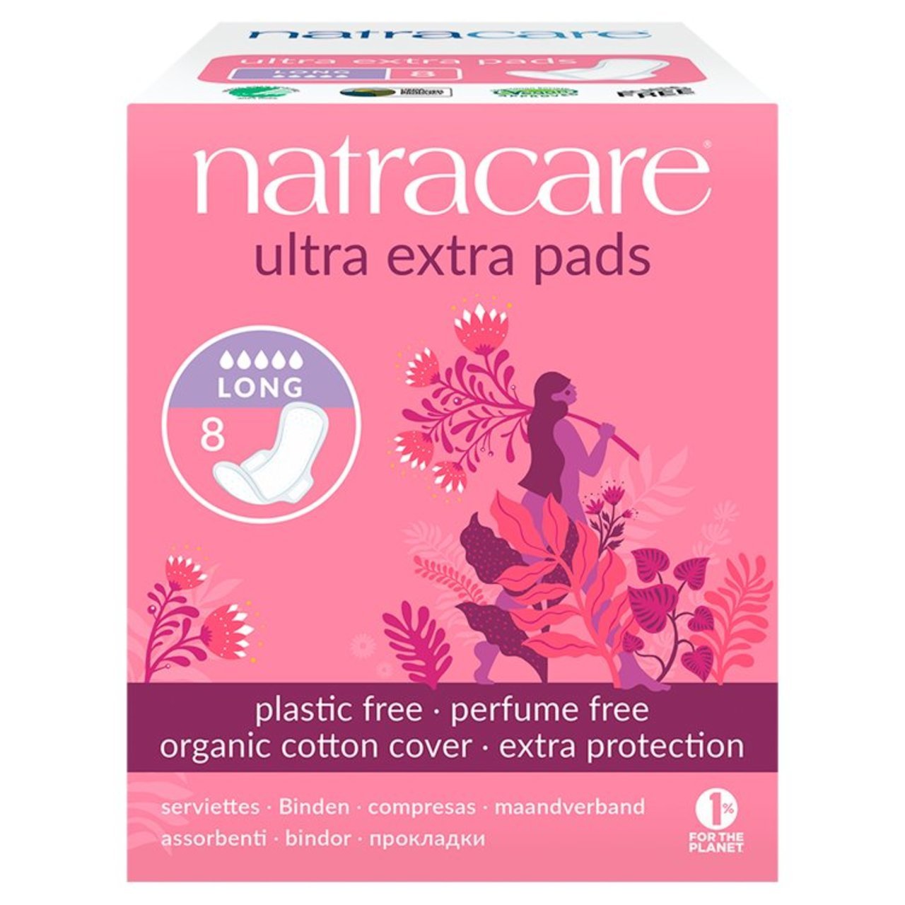 Organic Cotton Ultra Extra Pads 8 Long - Natracare - Feminine Sanitary Supplies - Eco Natural Products